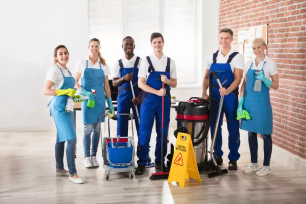 Professional house cleaning crew with equipment ready for deep cleaning in the Bay Area.