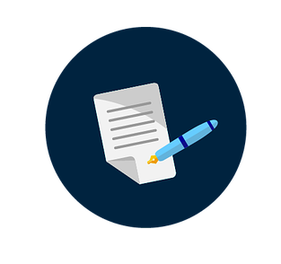 Document with a pen icon on a dark circular background for a bay area cleaning company.