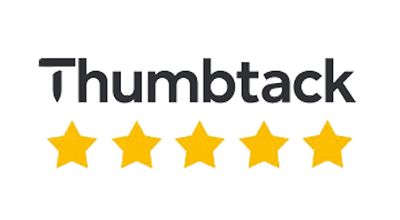 Thumbtack logo with a five-star rating displayed below it.